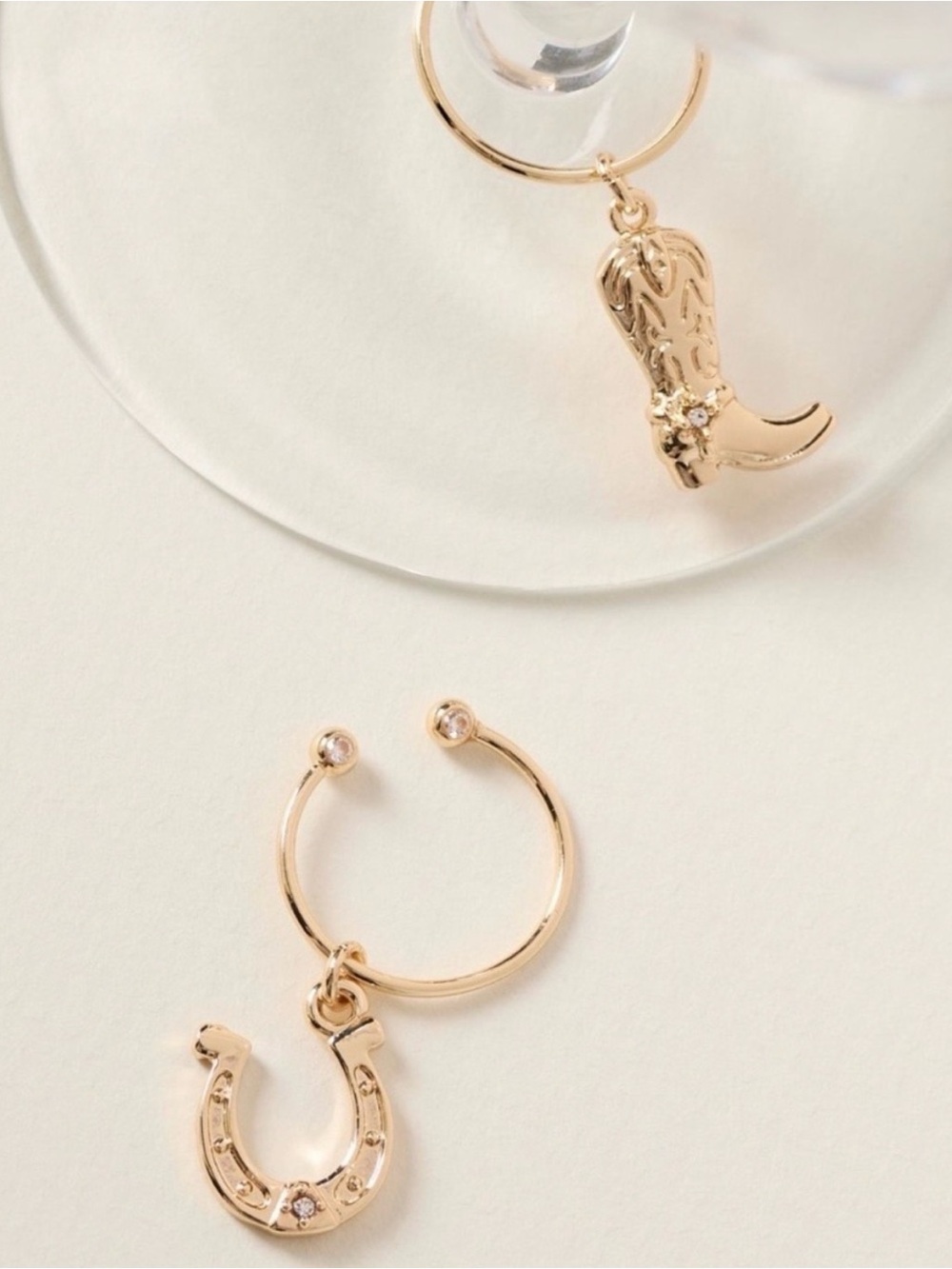 NEW Anthropologie Spurred & Stirred Western Cocktail Charms Gold Boot Horseshoe